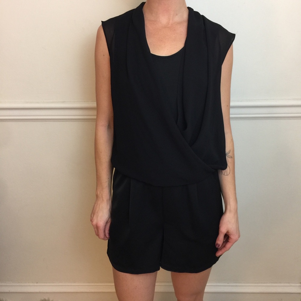 ALLSAINTS Black Amis Black Draped Playsuit Romper - Picture 6 of 8